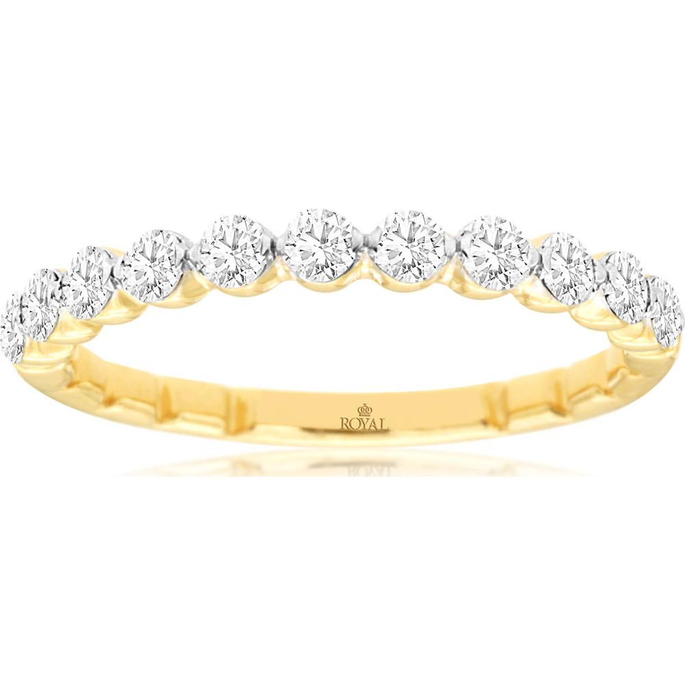 14K Yellow Gold Diamond Wedding Band with Shared Prong Set Round Brilliant Cut Diamonds - 0.50 Carat Total Diamond Weight - Royal Jewelry