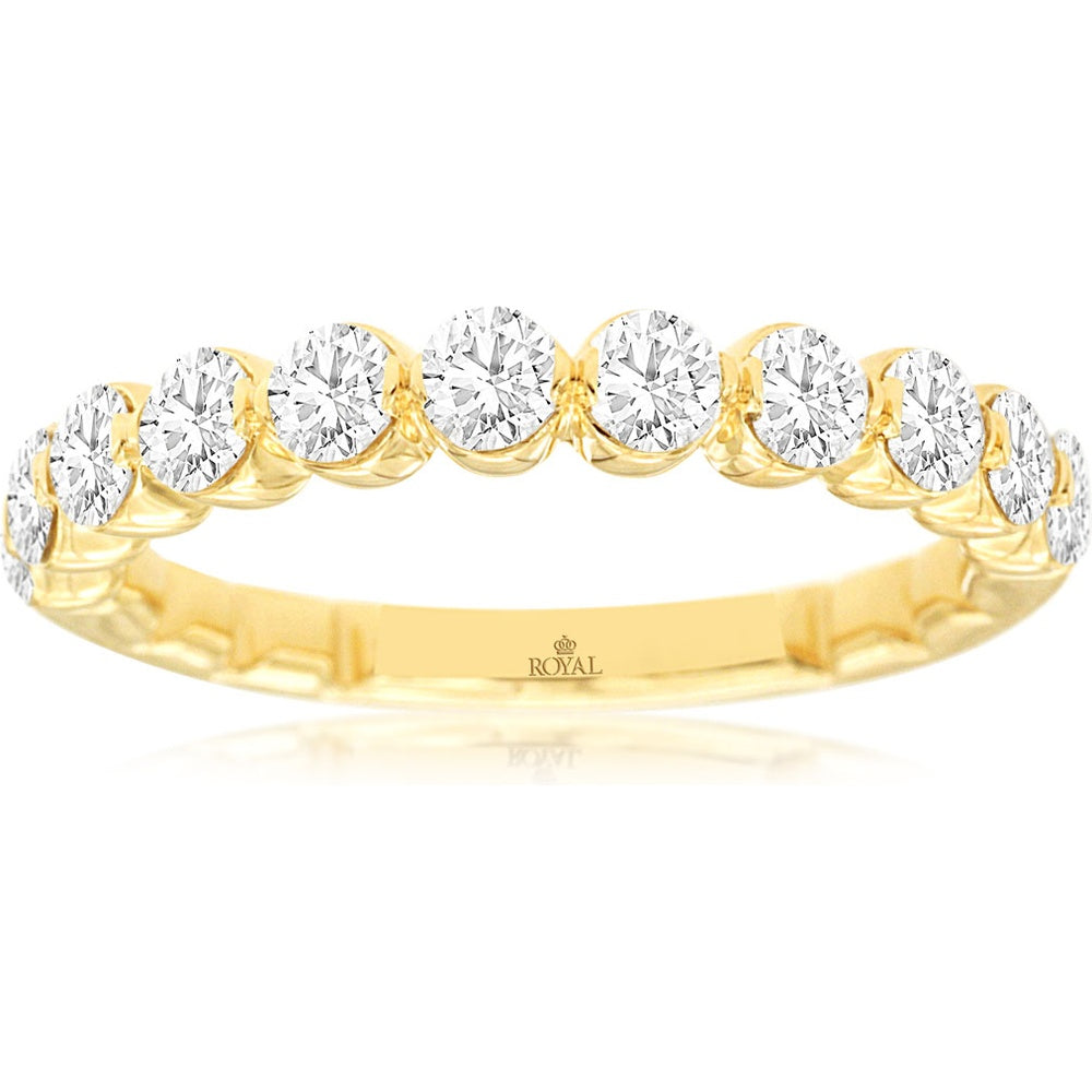 14K Yellow Gold Diamond Wedding Band with Shared-Prong Set Round Brilliant Cut Diamonds - 1.00 Carat Total Diamond Weight - Royal Jewelry