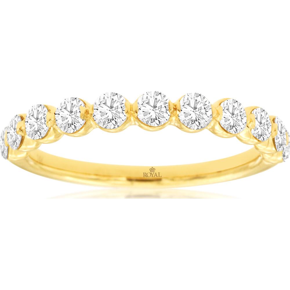 14K Yellow Gold Diamond Wedding Band with Shared-Prong Set Round Diamonds - 0.75 Carat Total Diamond Weight - Royal Jewelry