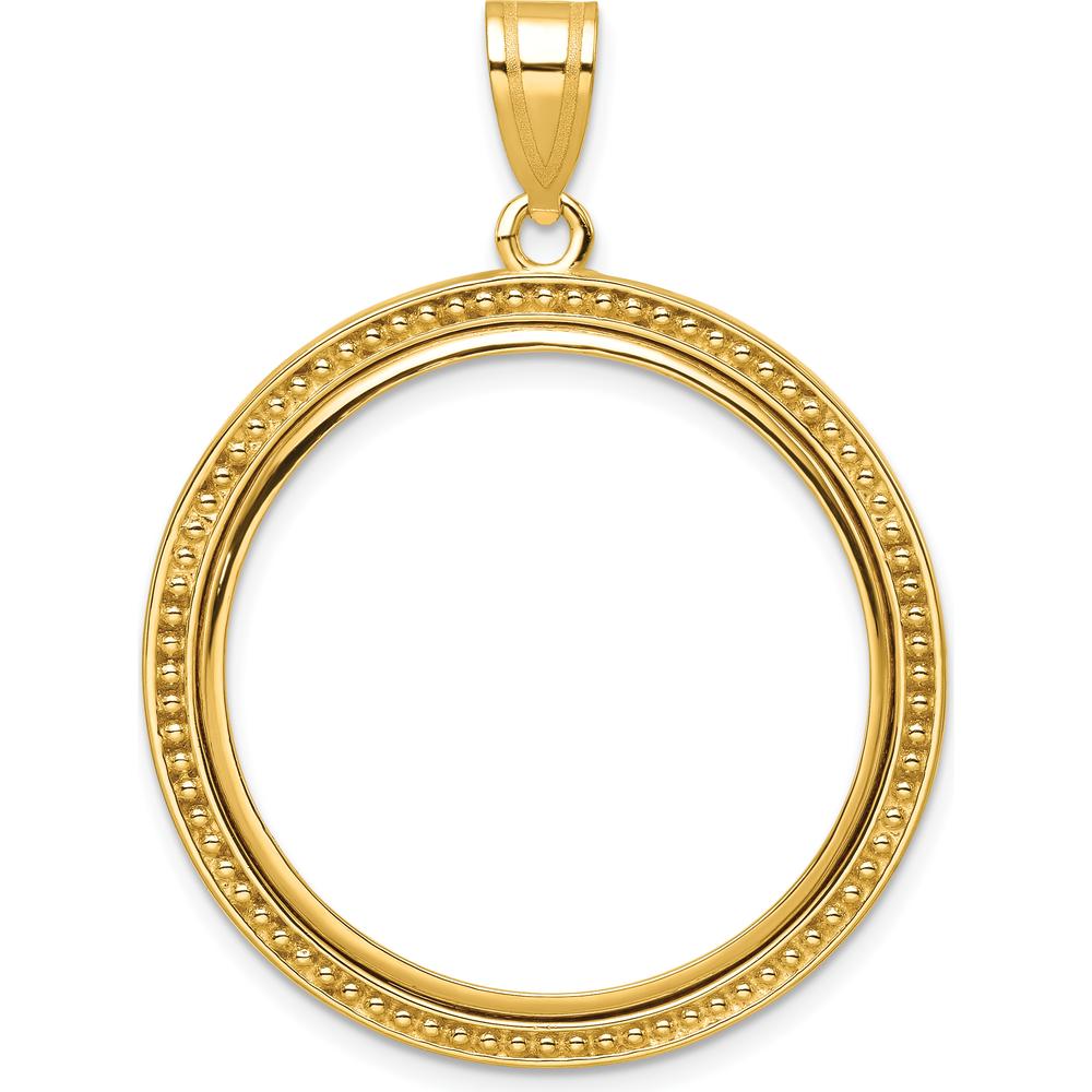 14K Yellow Gold Distinguished Coin Bezel Pendant with Beaded Finish - Holds 1/2 oz. American Eagle Coin by Numis Coin Jewelry