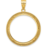14K Yellow Gold Distinguished Coin Bezel Pendant with Beaded Finish - Holds 1/2 oz. American Eagle Coin by Numis Coin Jewelry