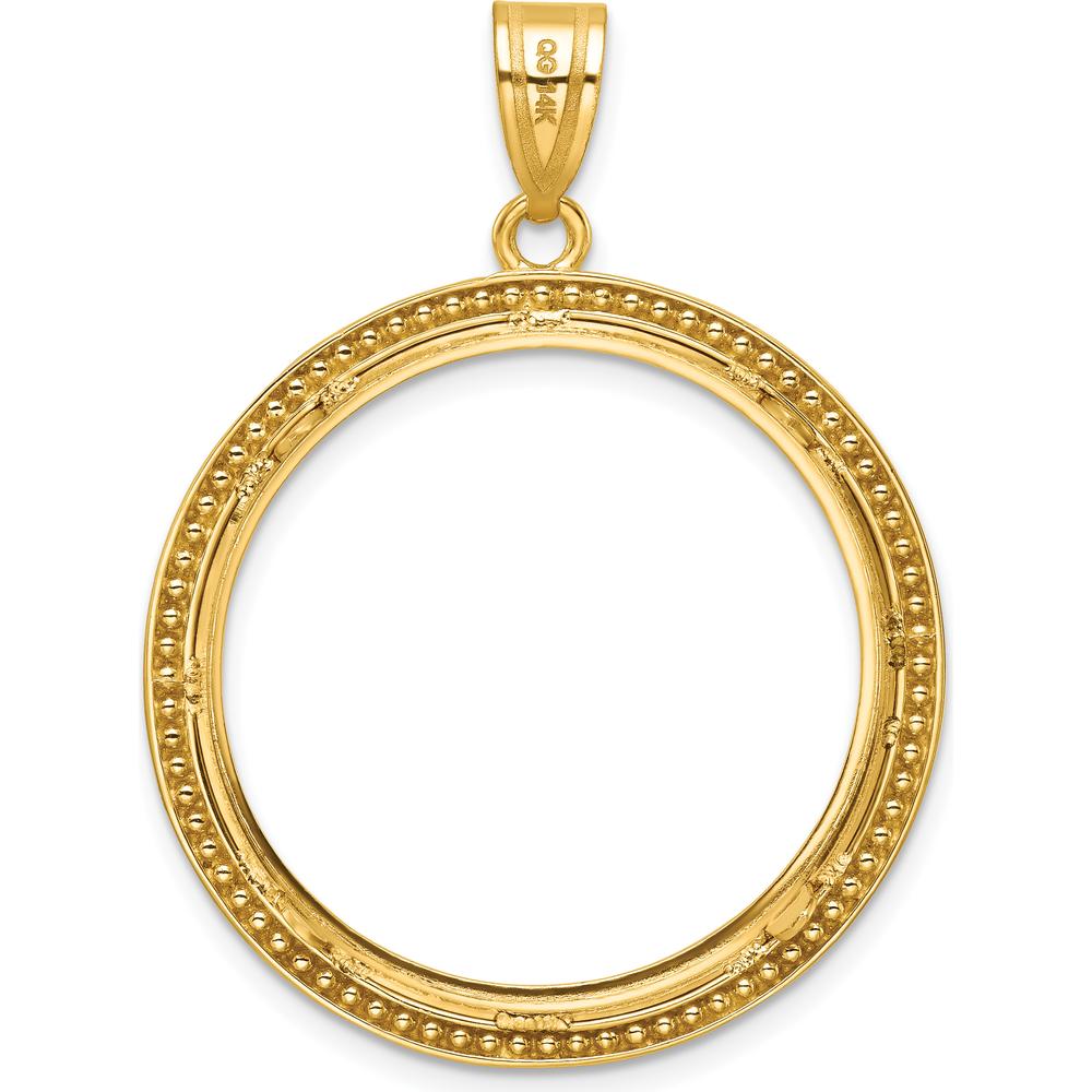 14K Yellow Gold Distinguished Coin Bezel Pendant with Beaded Finish - Holds 1/2 oz. American Eagle Coin by Numis Coin Jewelry