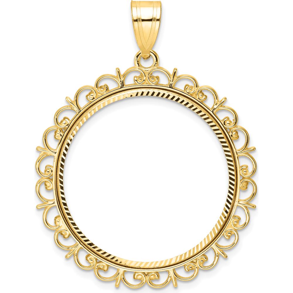 14K Yellow Gold Distinguished Coin Bezel Pendant with Diamond-Cut Finish - 27mm by Numis Coin Jewelry