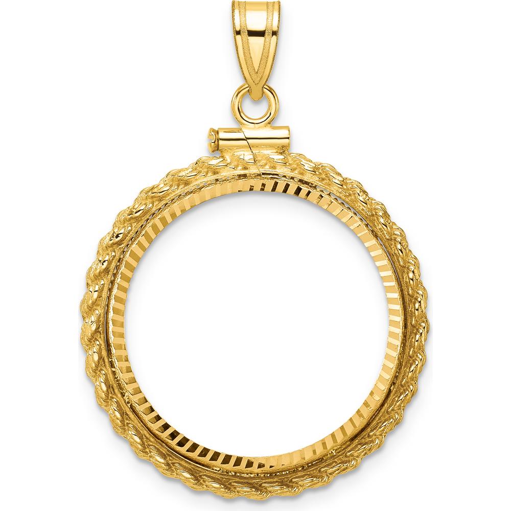 14K Yellow Gold Distinguished Coin Bezel Pendant with Diamond-Cut Rope Design, 37.7mm x 26.7mm by Numis Coin Jewelry