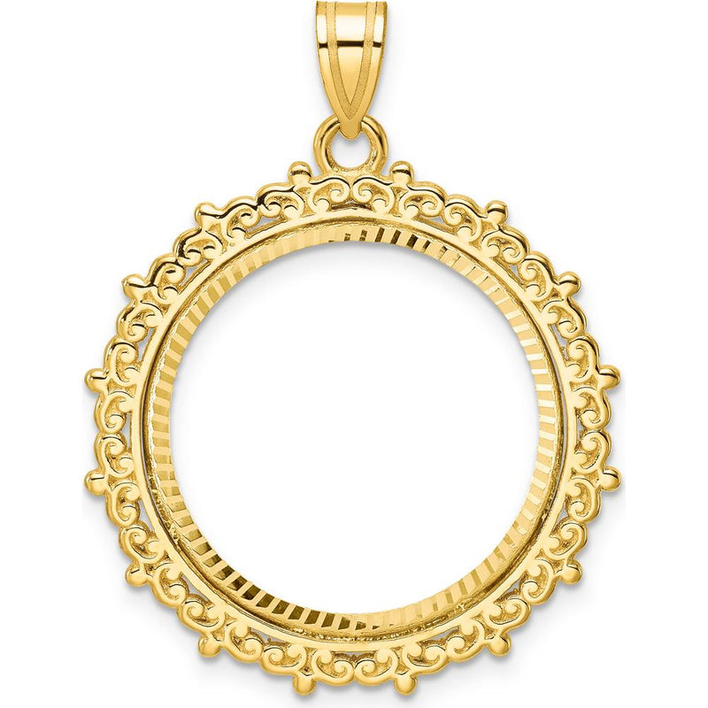14K Yellow Gold Distinguished Coin Bezel Pendant with Polished and Diamond-Cut Finish - Holds 1/4 oz. American Eagle Coin by Numis Coin Jewelry