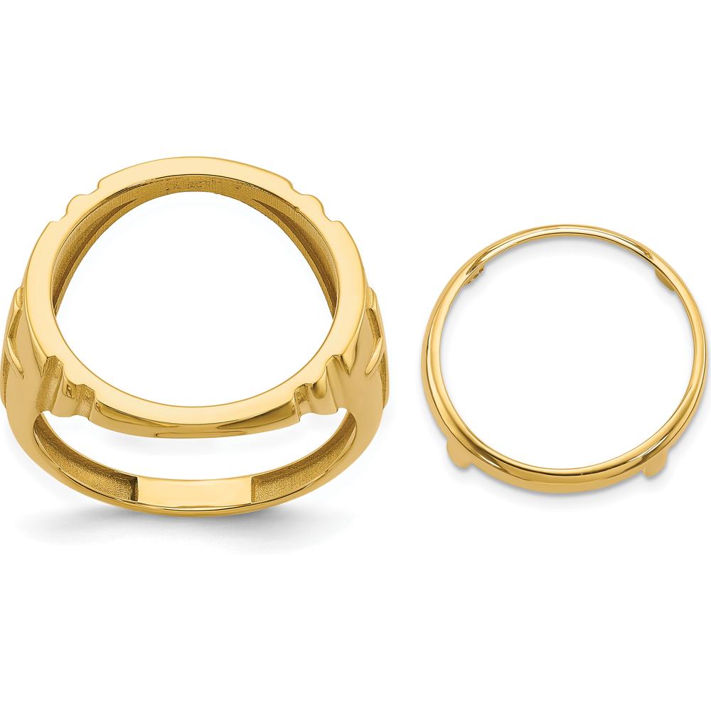 14K Yellow Gold Distinguished Coin Bezel Ring with Cross Sides - Holds 1/10 oz. American Eagle Coin by Numis Coin Jewelry