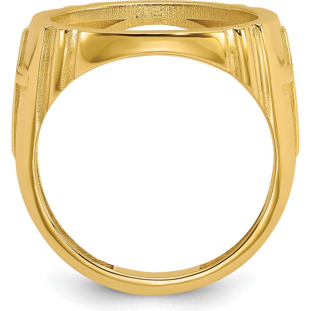 14K Yellow Gold Distinguished Coin Bezel Ring with Cross Sides - Holds 1/10 oz. American Eagle Coin by Numis Coin Jewelry