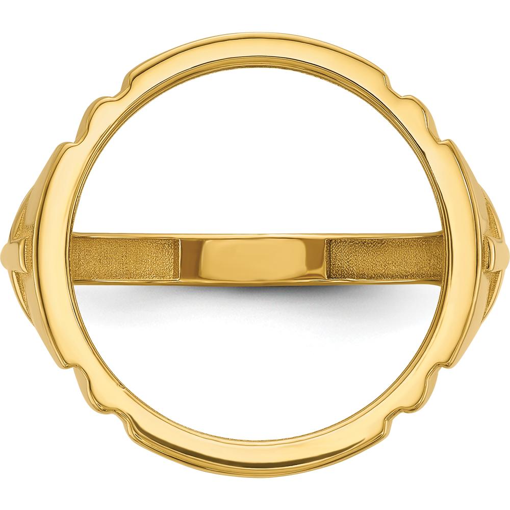 14K Yellow Gold Distinguished Coin Bezel Ring with Cross Sides - Holds 1/10 oz. American Eagle Coin by Numis Coin Jewelry