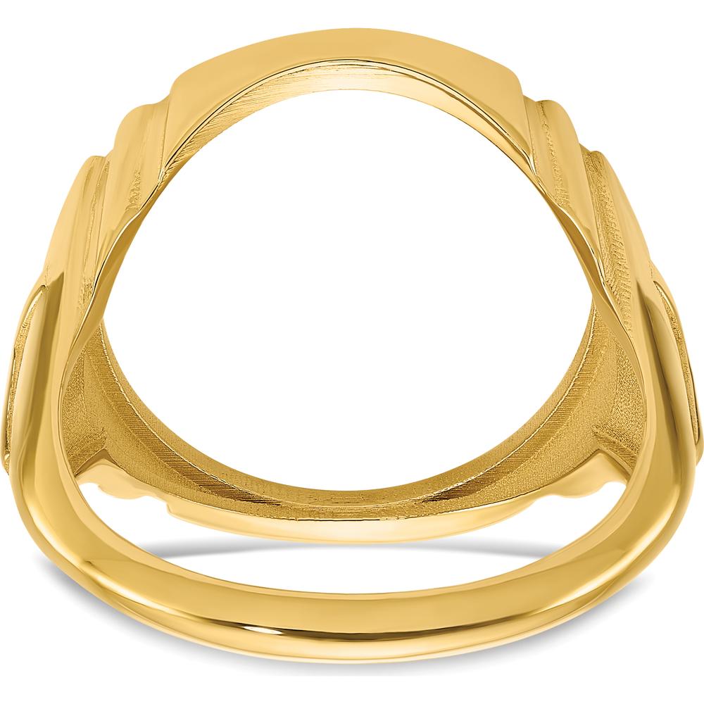 14K Yellow Gold Distinguished Coin Bezel Ring with Cross Sides - Holds 1/10 oz. American Eagle Coin by Numis Coin Jewelry