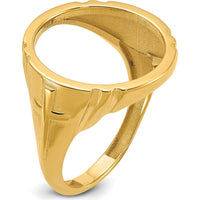 14K Yellow Gold Distinguished Coin Bezel Ring with Cross Sides - Holds 1/10 oz. American Eagle Coin by Numis Coin Jewelry