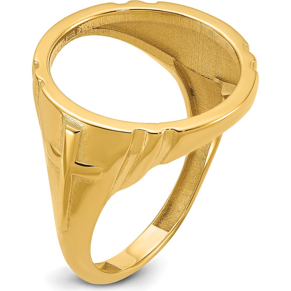 14K Yellow Gold Distinguished Coin Bezel Ring with Cross Sides - Holds 1/10 oz. American Eagle Coin by Numis Coin Jewelry