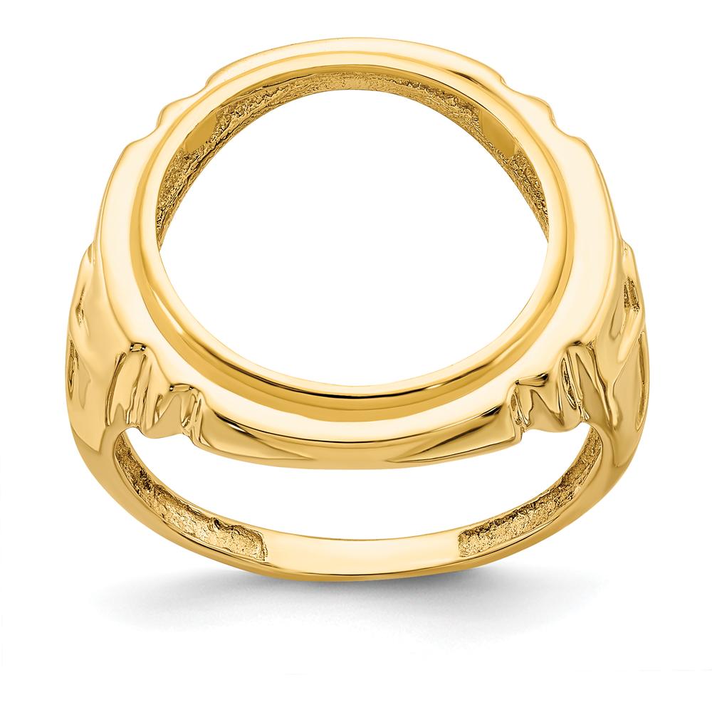 14K Yellow Gold Distinguished Coin Bezel Ring with Cross Sides - Holds 1/10 oz. American Eagle Coin by Numis Coin Jewelry