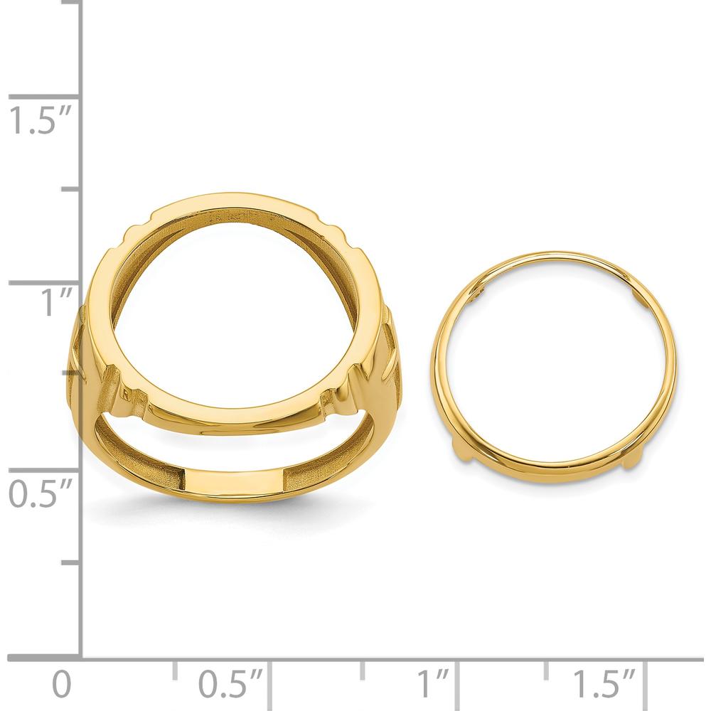 14K Yellow Gold Distinguished Coin Bezel Ring with Cross Sides - Holds 1/10 oz. American Eagle Coin by Numis Coin Jewelry