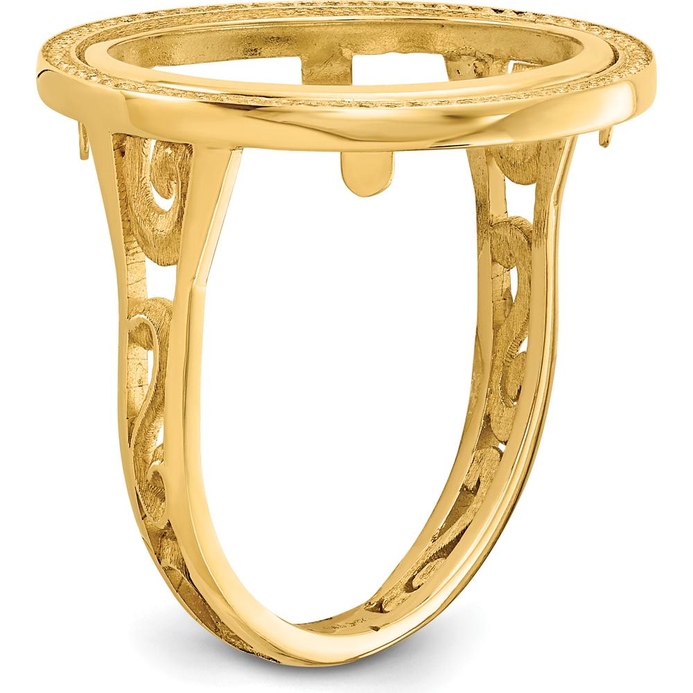 14K Yellow Gold Distinguished Coin Bezel Ring with Polished Filigree Sides - Holds 1/10 oz. American Eagle Coin by Numis Coin Jewelry