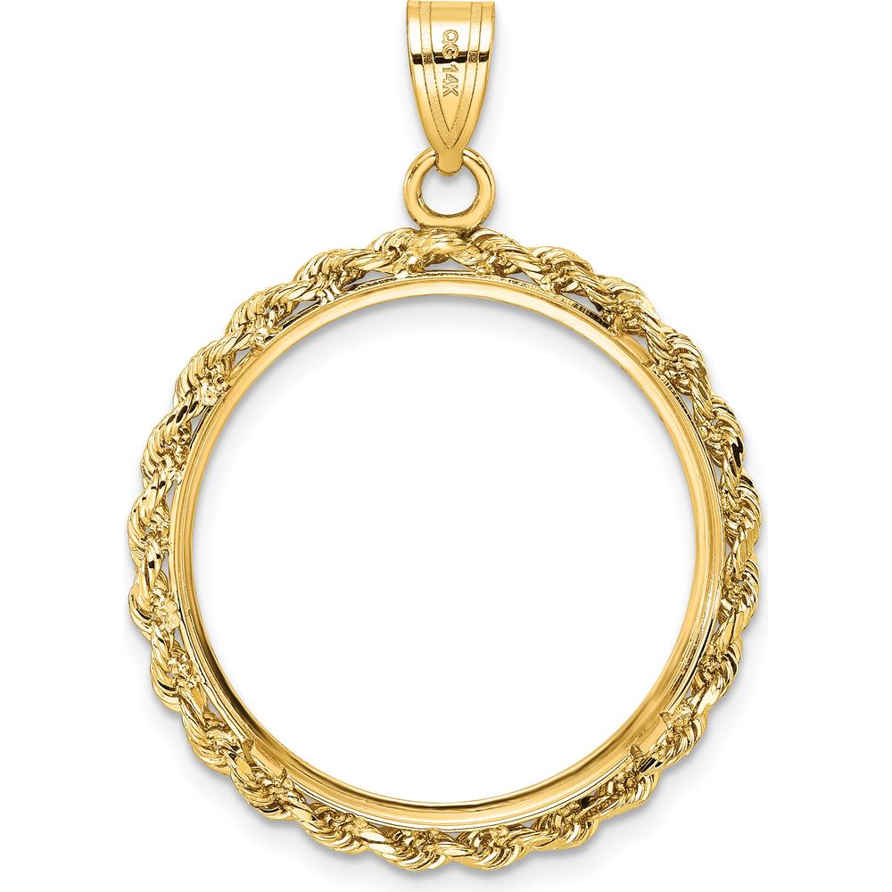 14K Yellow Gold Distinguished Coin Jewelry Diamond-Cut Rope Pendant - 27mm Coin Bezel (Coin Sold Separately) by Numis Coin Jewelry