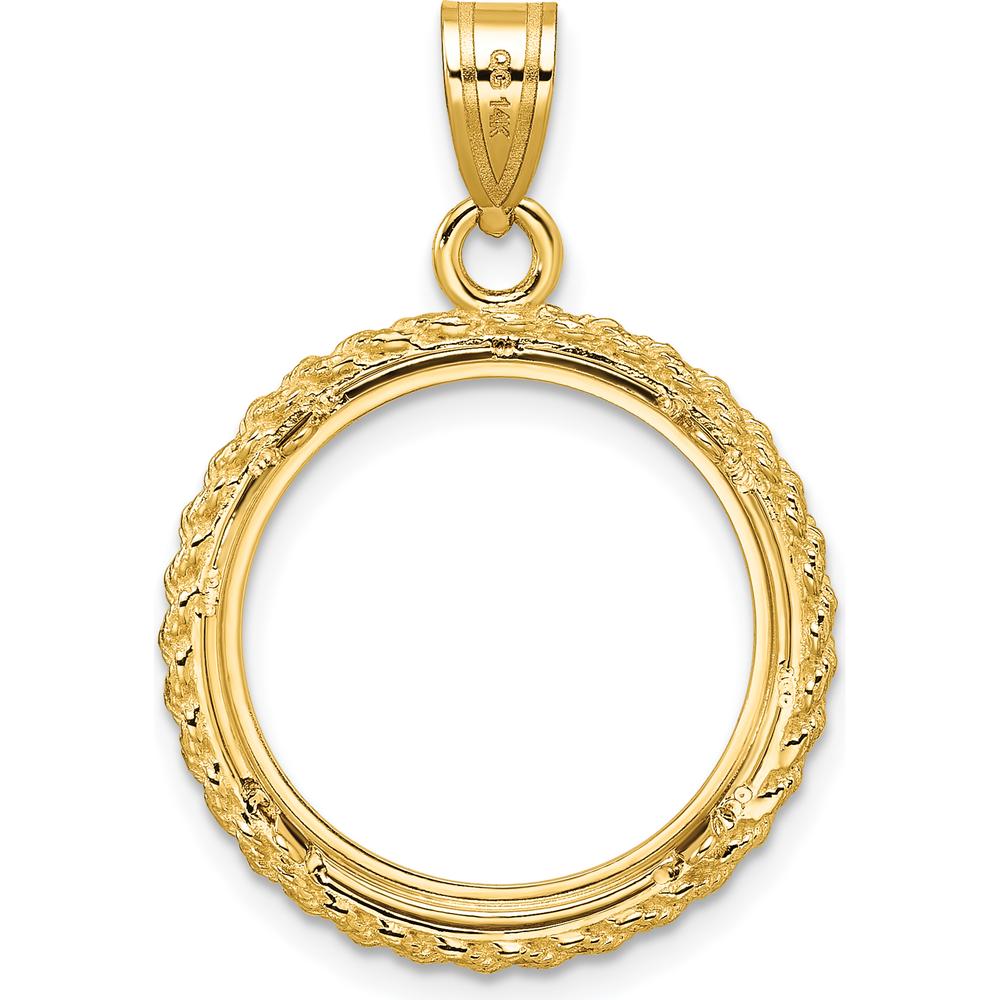 14K Yellow Gold Distinguished Coin Jewelry Pendant with Casted Rope Design for 1/10 oz. Panda Coin by Numis Coin Jewelry