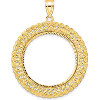 14K Yellow Gold Distinguished Coin Jewelry Pendant with Diamond-Cut Heart and Rope Bezel - 41.4mm Coin Holder by Numis Coin Jewelry