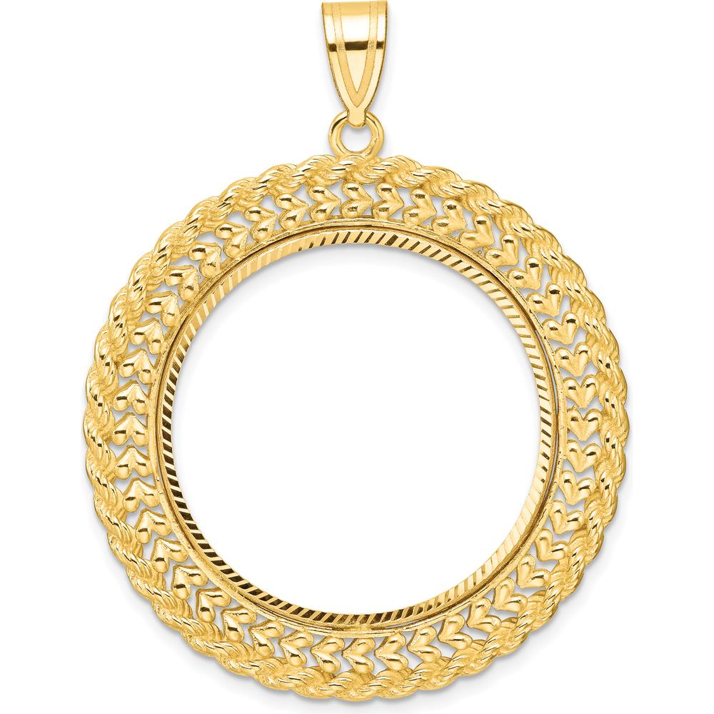 14K Yellow Gold Distinguished Coin Jewelry Pendant with Diamond-Cut Heart and Rope Bezel - 41.4mm Coin Holder by Numis Coin Jewelry