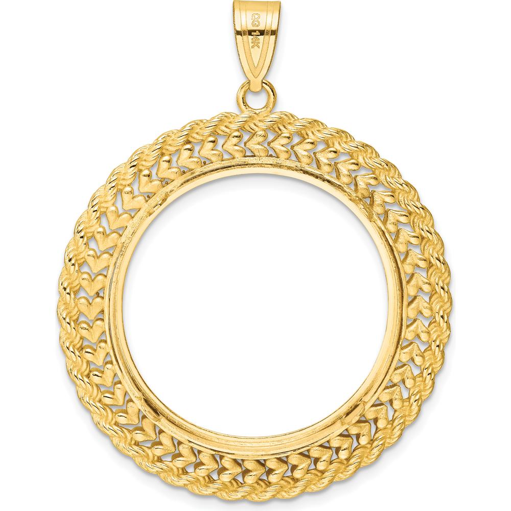 14K Yellow Gold Distinguished Coin Jewelry Pendant with Diamond-Cut Heart and Rope Bezel - 41.4mm Coin Holder by Numis Coin Jewelry