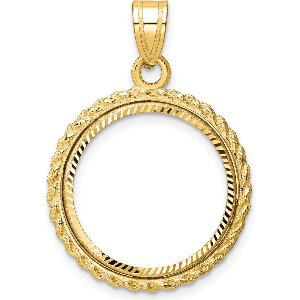 14K Yellow Gold Distinguished Coin Jewelry Pendant with Diamond-Cut Rope Bezel for 1/10 oz. Panda Coin by Numis Coin Jewelry