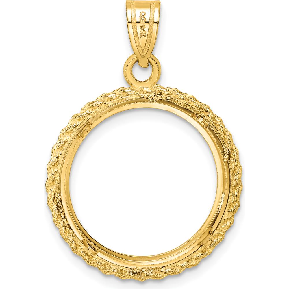 14K Yellow Gold Distinguished Coin Jewelry Pendant with Diamond-Cut Rope Bezel for 1/10 oz. Panda Coin by Numis Coin Jewelry