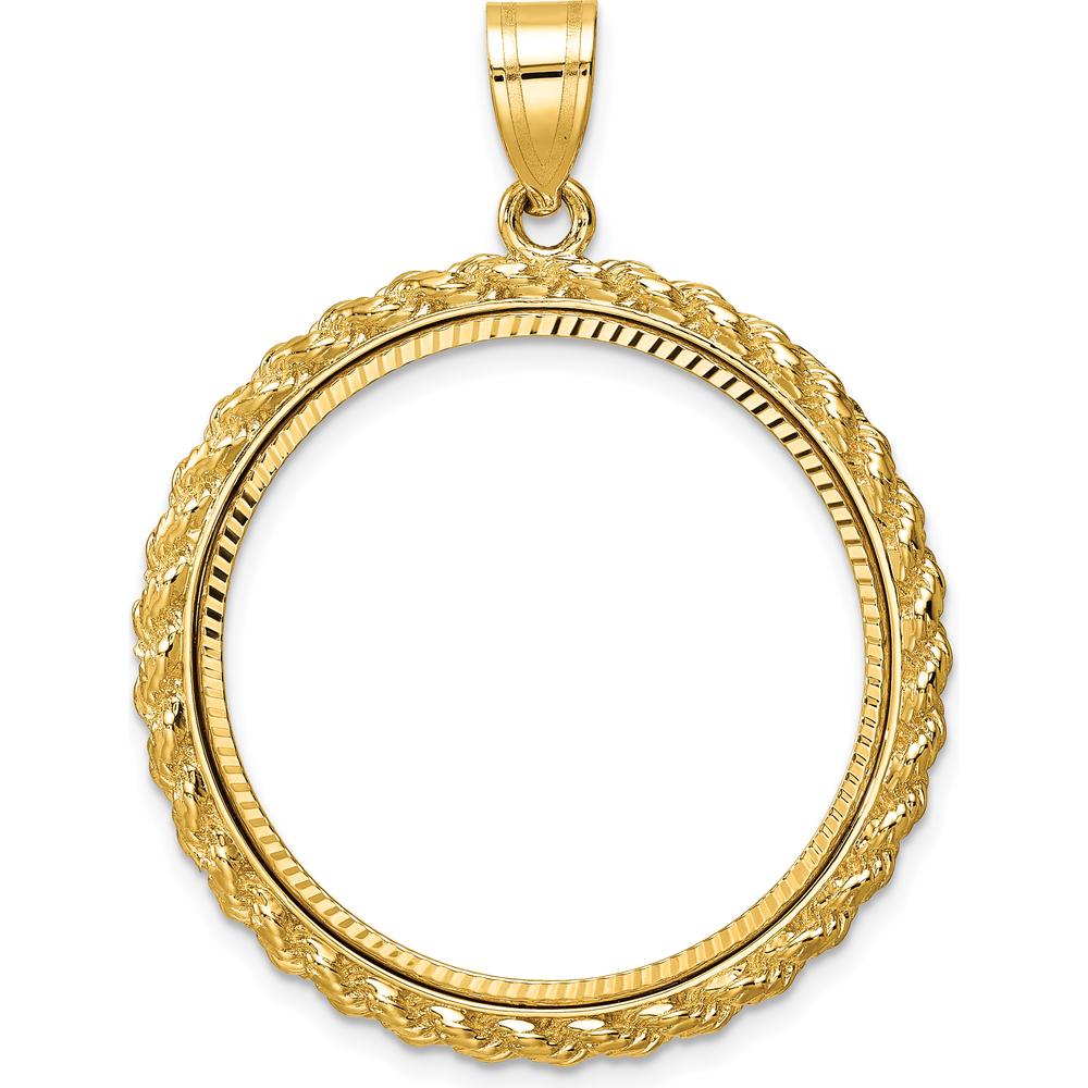 14K Yellow Gold Distinguished Coin Jewelry Pendant with Diamond-Cut Rope Bezel - Holds 1/2 oz. American Eagle Coin by Numis Coin Jewelry