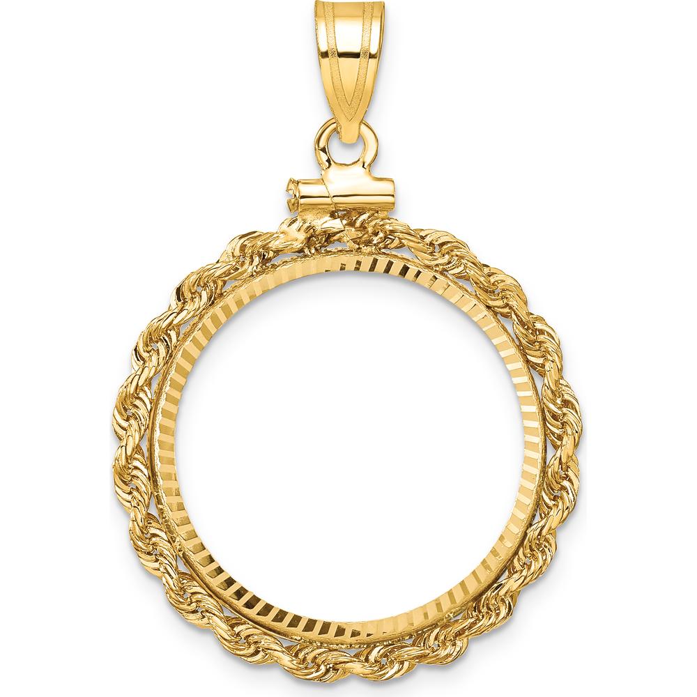 14K Yellow Gold Distinguished Coin Jewelry Pendant with Diamond-Cut Rope Design - 21.6mm Diameter by Numis Coin Jewelry