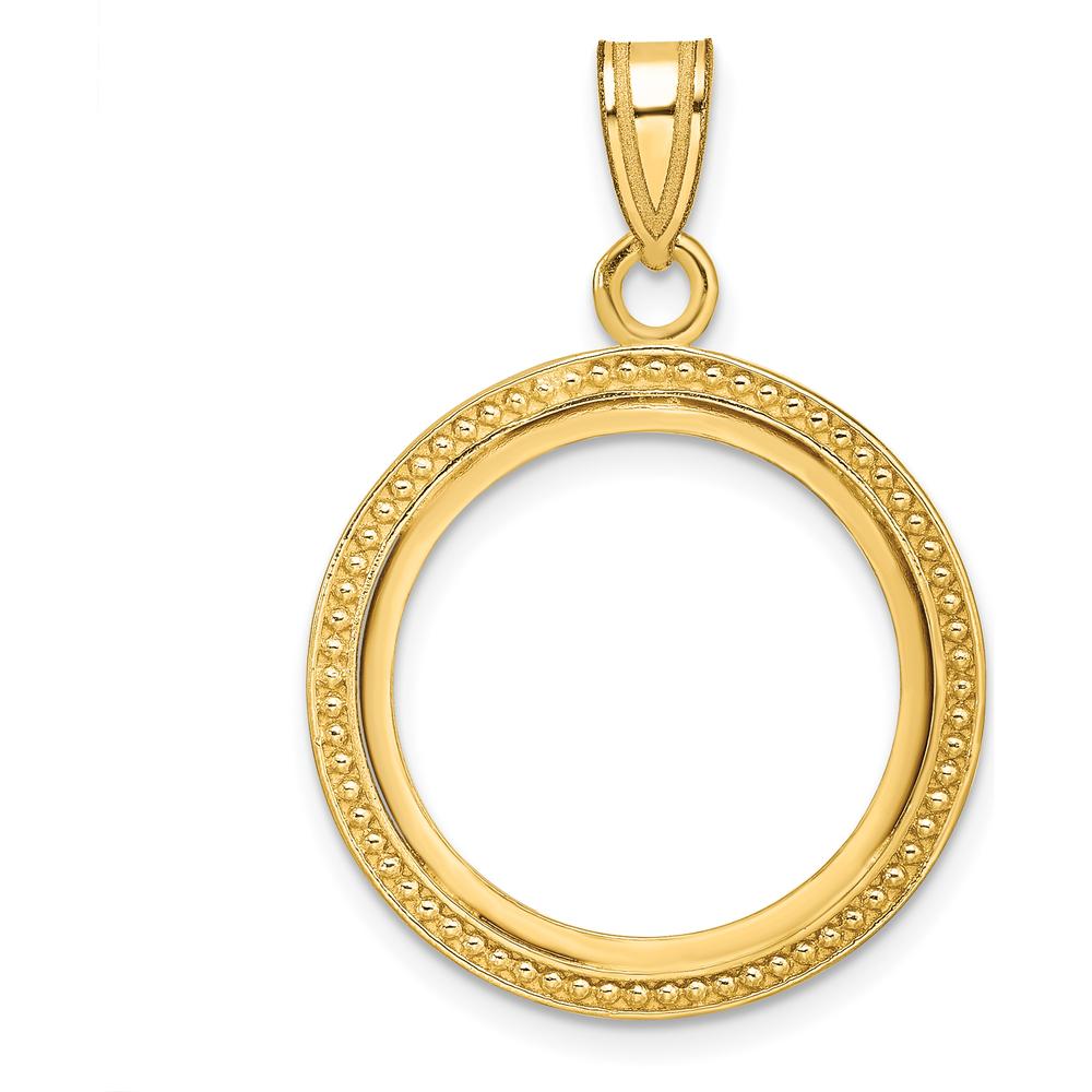 14K Yellow Gold Distinguished Coin Jewelry Pendant with Polished and Beaded Texture - Holds 1/10 oz. Panda Coin by Numis Coin Jewelry