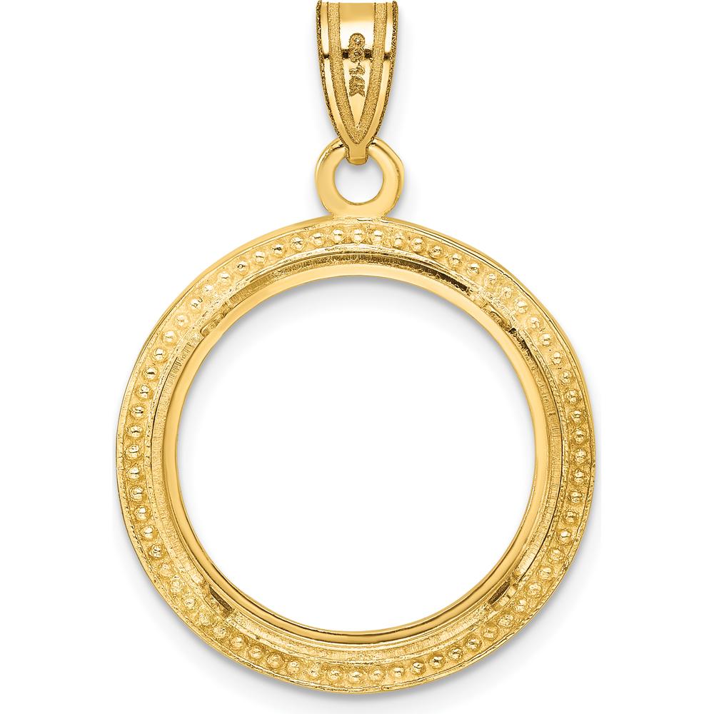 14K Yellow Gold Distinguished Coin Jewelry Pendant with Polished and Beaded Texture - Holds 1/10 oz. Panda Coin by Numis Coin Jewelry