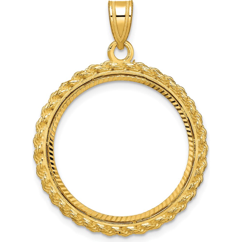 14K Yellow Gold Distinguished Coin Jewelry Pendant with Polished and Diamond-Cut Casted Rope - Holds 1/4 oz. American Eagle Coin by Numis Coin Jewelry