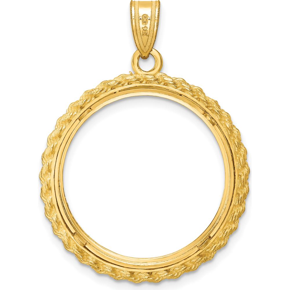 14K Yellow Gold Distinguished Coin Jewelry Pendant with Polished and Diamond-Cut Casted Rope - Holds 1/4 oz. American Eagle Coin by Numis Coin Jewelry