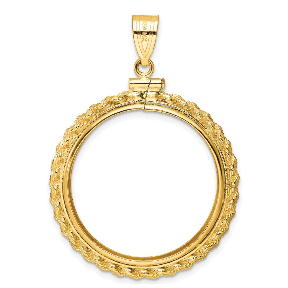 14K Yellow Gold Distinguished Coin Jewelry Pendant with Polished Casted Rope Bezel - Holds 1/2 oz. American Eagle Coin by Numis Coin Jewelry