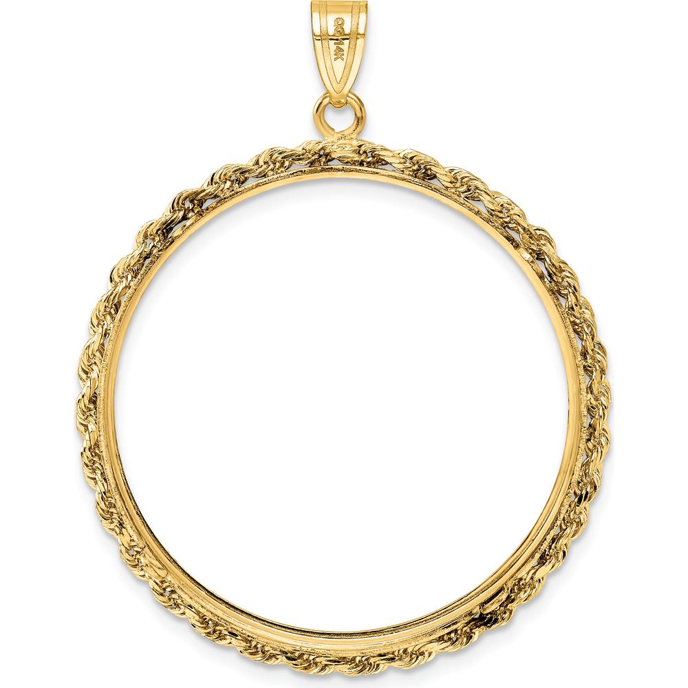 14K Yellow Gold Distinguished Coin Jewelry Pendant with Polished Rope Design - Holds 1 oz. American Eagle Coin by Numis Coin Jewelry
