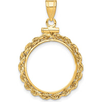 14K Yellow Gold Distinguished Coin Jewelry Pendant with Rope Bezel for 1/10 oz. Panda Coin by Numis Coin Jewelry