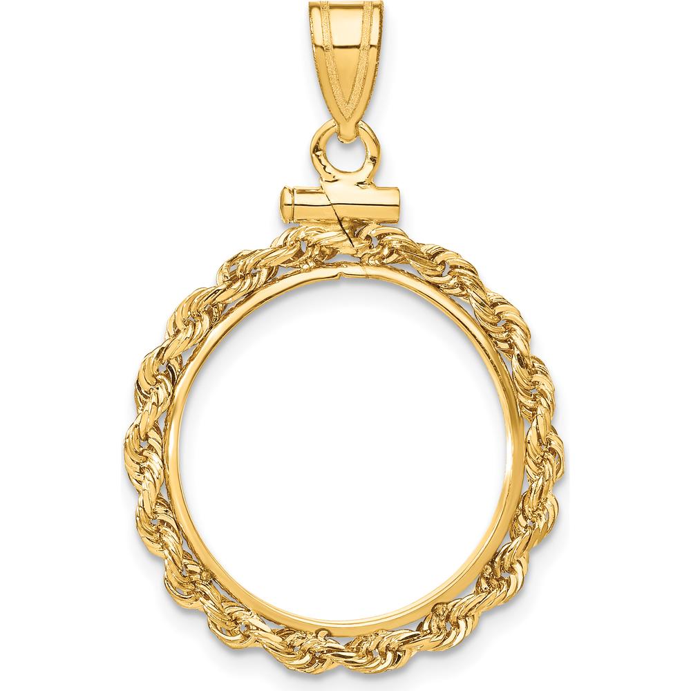 14K Yellow Gold Distinguished Coin Jewelry Pendant with Rope Bezel for 1/10 oz. Panda Coin by Numis Coin Jewelry
