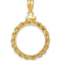 14K Yellow Gold Distinguished Coin Jewelry Pendant with Rope Bezel for 1/10 oz. Panda Coin by Numis Coin Jewelry