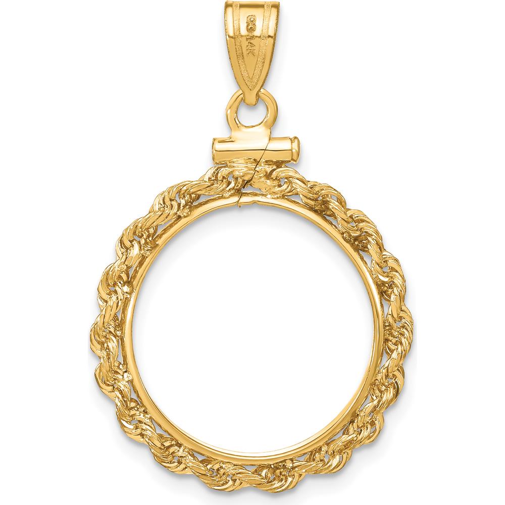 14K Yellow Gold Distinguished Coin Jewelry Pendant with Rope Bezel for 1/10 oz. Panda Coin by Numis Coin Jewelry