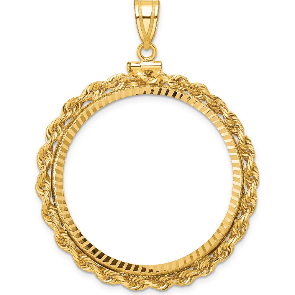 14K Yellow Gold Distinguished Coin Jewelry Polished Rope and Diamond-cut Coin Bezel Pendant - 34.2mm Diameter by Numis Coin Jewelry