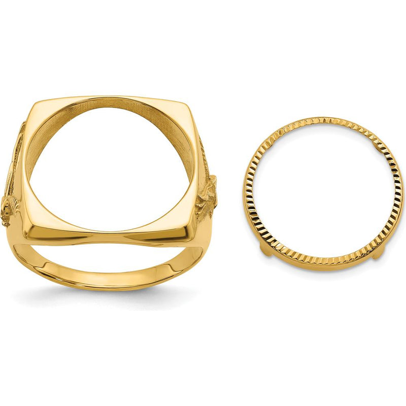 14K Yellow Gold Distinguished Coin Jewelry Ring with Polished Finish and Diamond-Cut Bezel for 1/10 oz. American Eagle Coin by Numis Coin Jewelry