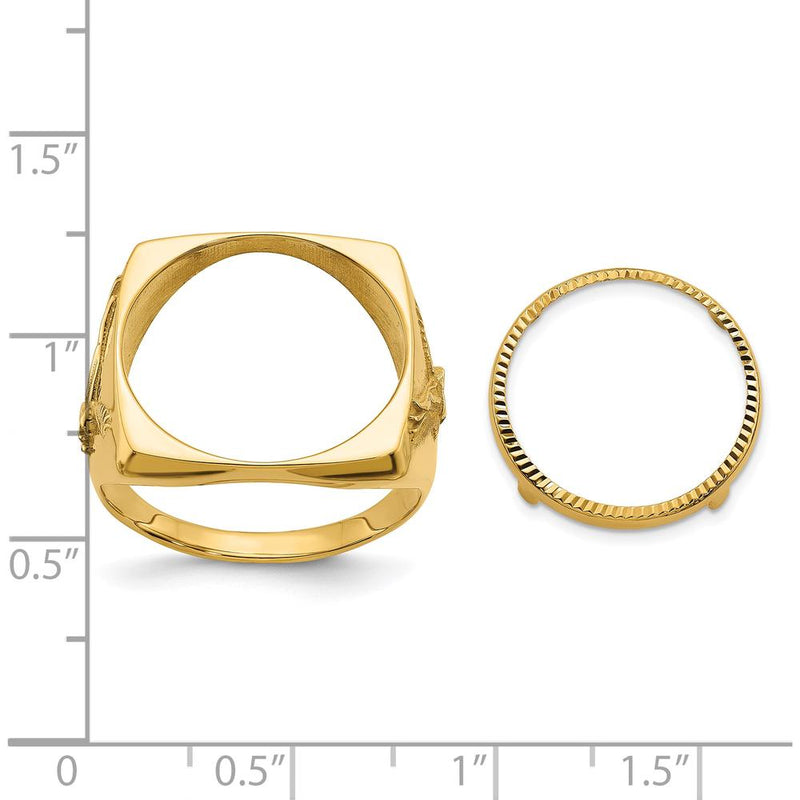 14K Yellow Gold Distinguished Coin Jewelry Ring with Polished Finish and Diamond-Cut Bezel for 1/10 oz. American Eagle Coin by Numis Coin Jewelry