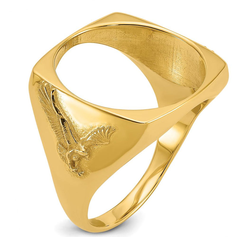 14K Yellow Gold Distinguished Coin Jewelry Ring with Polished Finish and Diamond-Cut Bezel for 1/10 oz. American Eagle Coin by Numis Coin Jewelry
