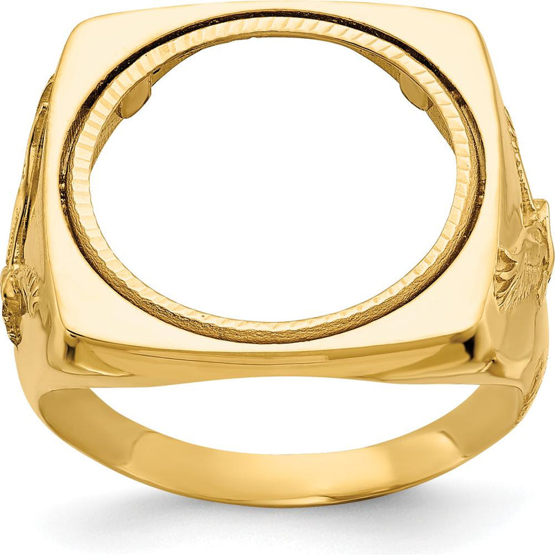 14K Yellow Gold Distinguished Coin Jewelry Ring with Polished Finish and Diamond-Cut Bezel for 1/10 oz. American Eagle Coin by Numis Coin Jewelry