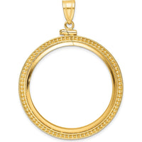 14K Yellow Gold Distinguished Coin Pendant with Beaded Detail - Holds 1 oz. American Eagle Coin by Numis Coin Jewelry