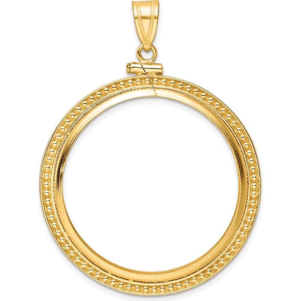 14K Yellow Gold Distinguished Coin Pendant with Beaded Detail - Holds 1 oz. American Eagle Coin by Numis Coin Jewelry
