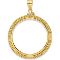 14K Yellow Gold Distinguished Coin Pendant with Beaded Detail - Holds 1 oz. American Eagle Coin by Numis Coin Jewelry