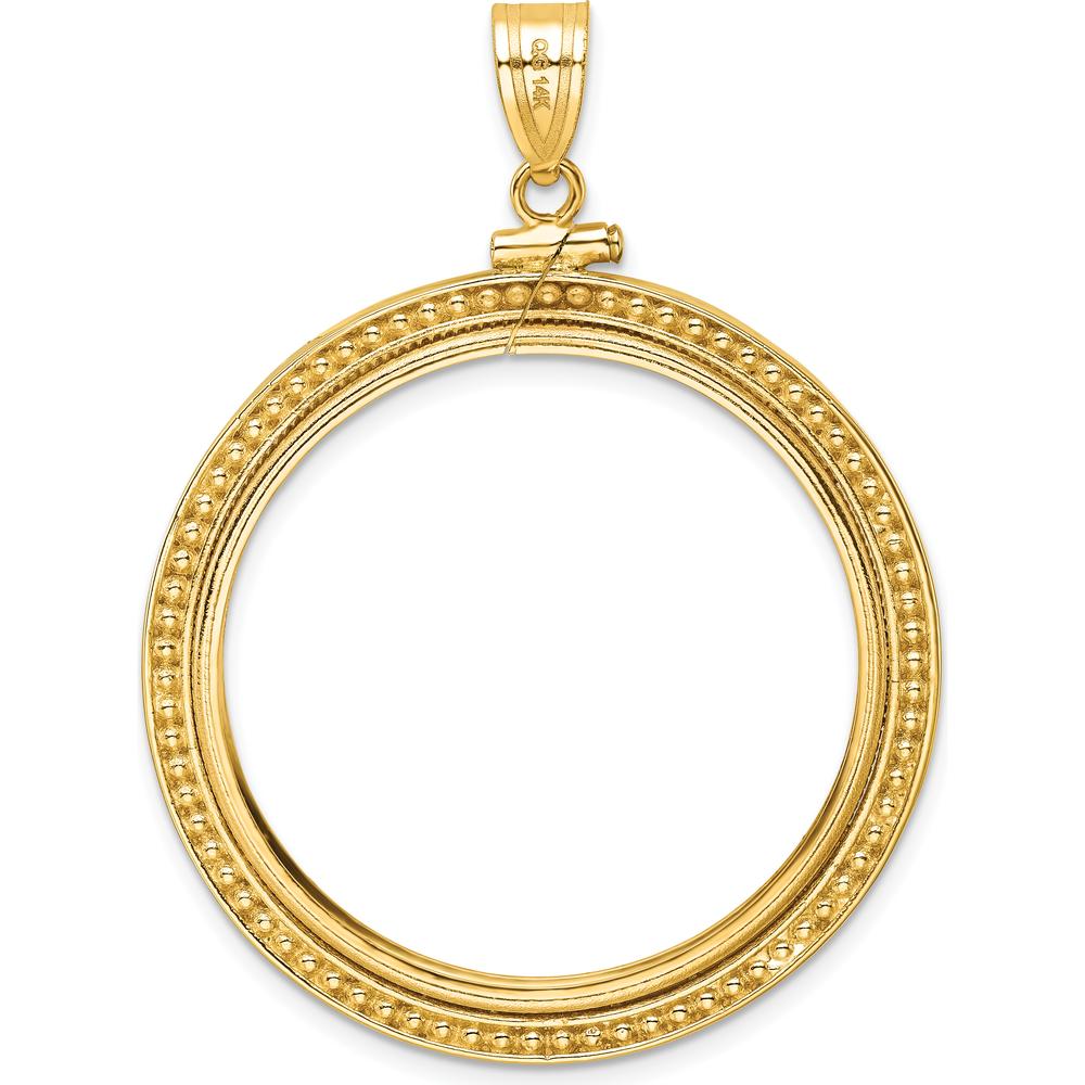 14K Yellow Gold Distinguished Coin Pendant with Beaded Detail - Holds 1 oz. American Eagle Coin by Numis Coin Jewelry