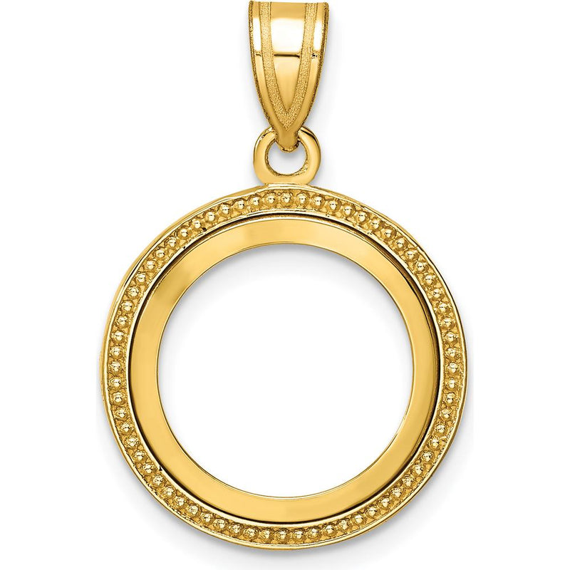 14K Yellow Gold Distinguished Coin Pendant with Beaded Texture and Coin Bezel Mount - Holds 1/20 oz. Panda Coin by Numis Coin Jewelry