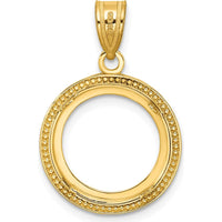 14K Yellow Gold Distinguished Coin Pendant with Beaded Texture and Coin Bezel Mount - Holds 1/20 oz. Panda Coin by Numis Coin Jewelry