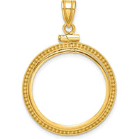 14K Yellow Gold Distinguished Coin Pendant with Beaded Texture and Screw Top Closure - 1/4 oz. Coin Mount by Numis Coin Jewelry
