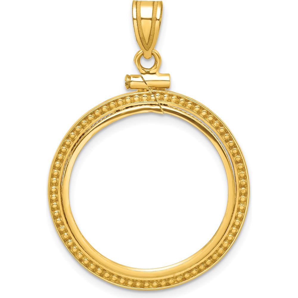 14K Yellow Gold Distinguished Coin Pendant with Beaded Texture and Screw Top Closure - 1/4 oz. Coin Mount by Numis Coin Jewelry